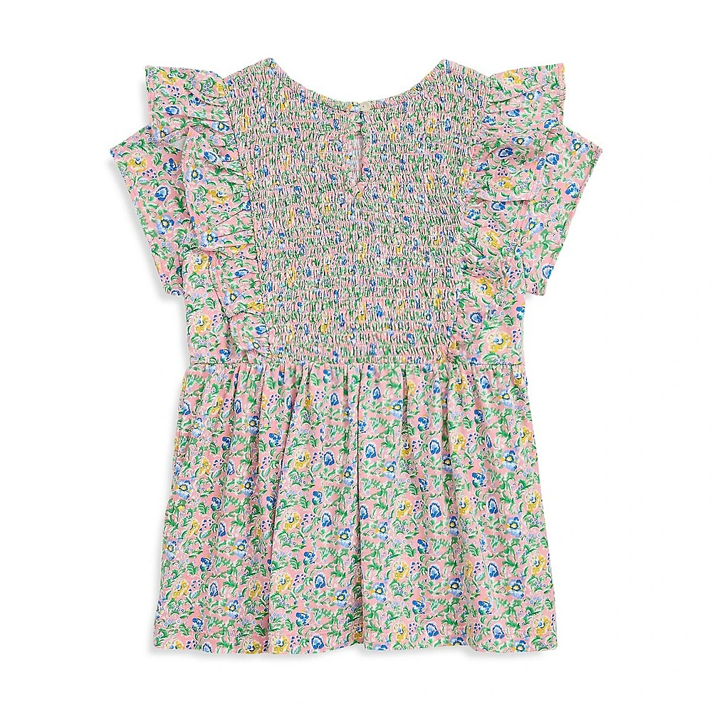 Girl's Floral-Print Smocked & Ruffled Top