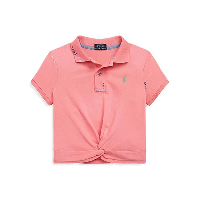 Girl's Twist-Front Stretch Mesh Polo Shirt