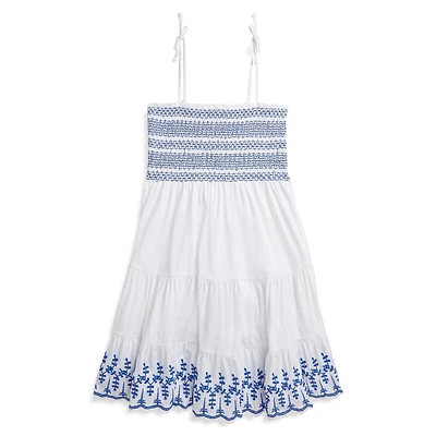 Girl's Strappy Smocked Eyelet Dress