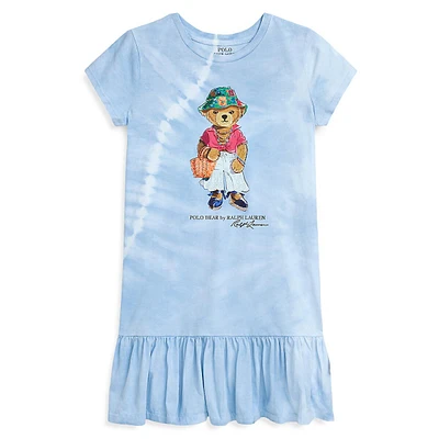 Girl's Tie-Dye Polo Bear Cotton T-Shirt Dress