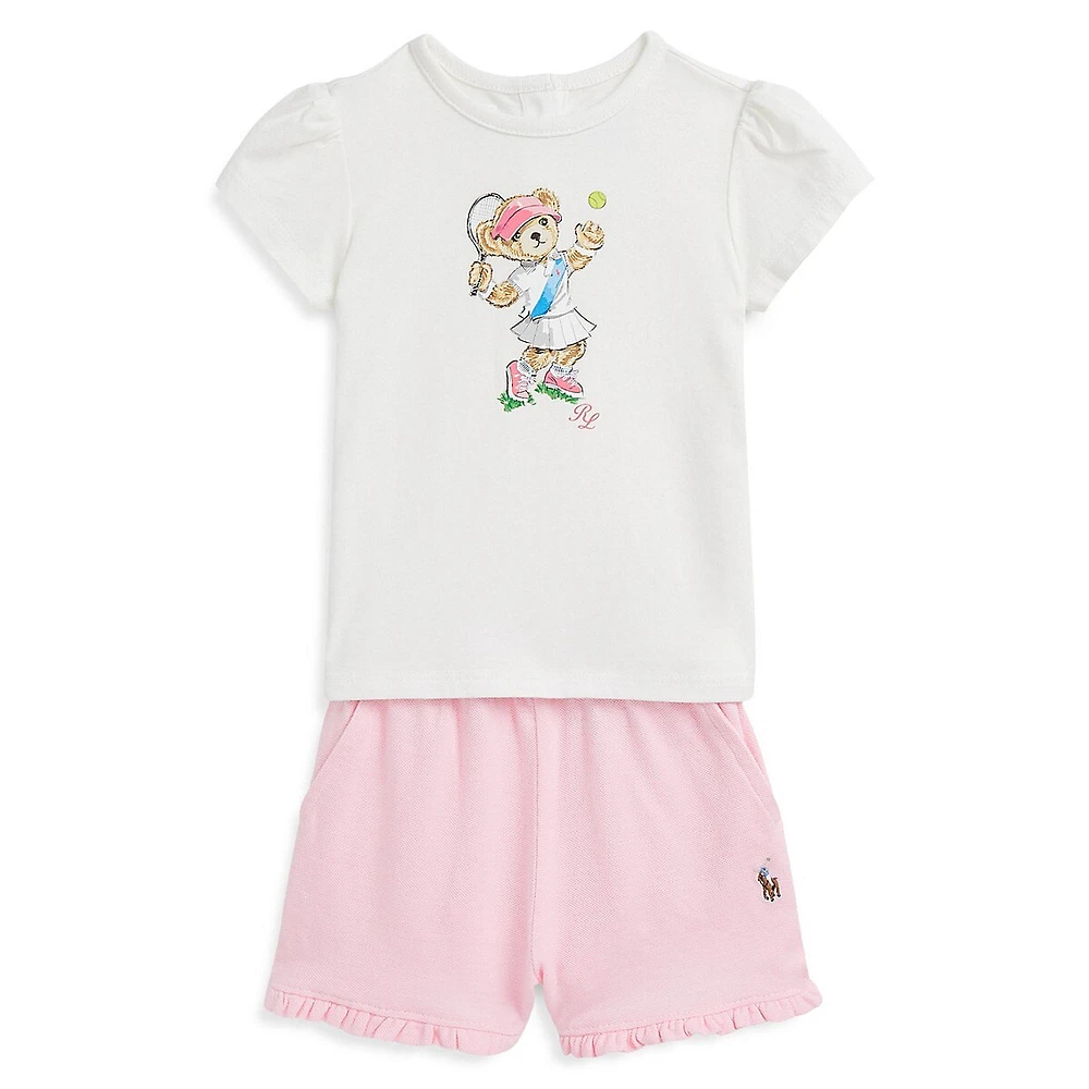 Baby Girl's 2-Piece Polo Bear T-Shirt & Shorts Set