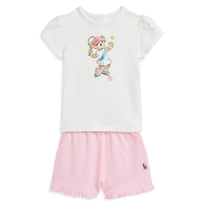 Baby Girl's 2-Piece Polo Bear T-Shirt & Shorts Set