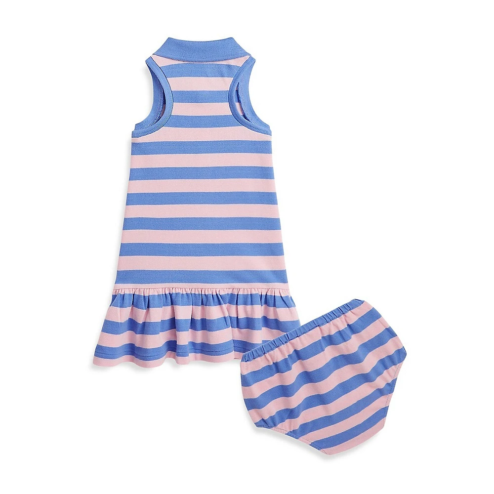 Baby Girl's 2-Piece Striped Mesh Polo Dress & Bloomers Set