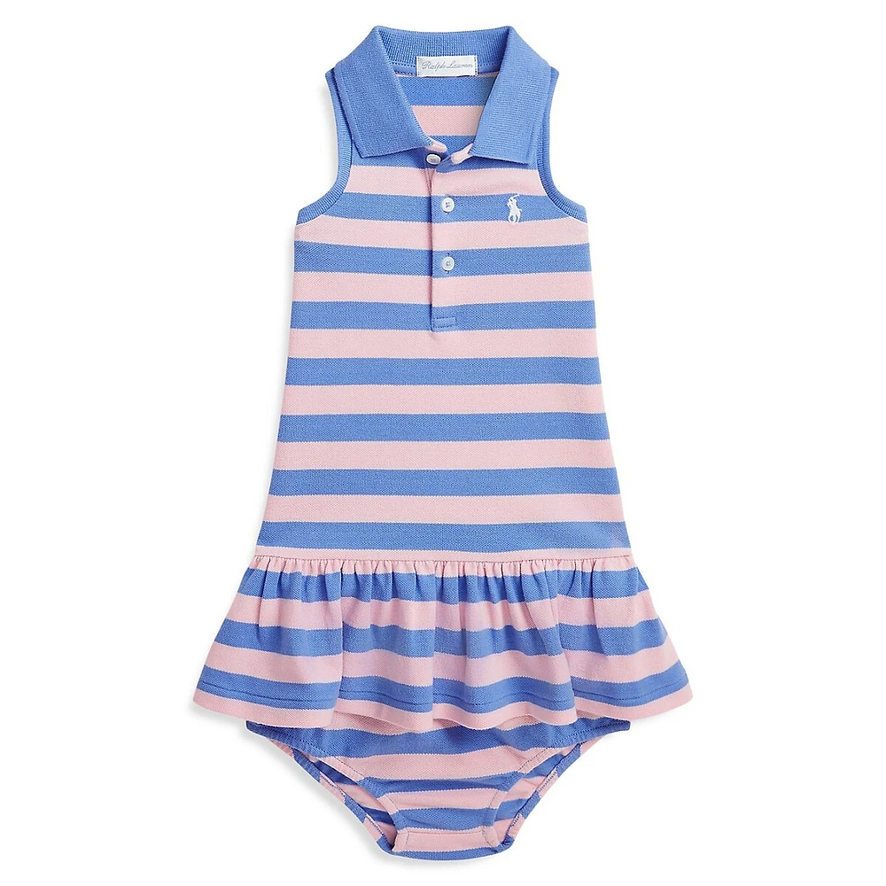 Baby Girl's 2-Piece Striped Mesh Polo Dress & Bloomers Set