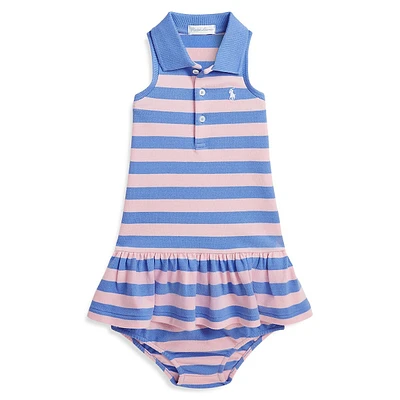 Baby Girl's 2-Piece Striped Mesh Polo Dress & Bloomers Set