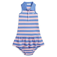 Baby Girl's 2-Piece Striped Mesh Polo Dress & Bloomers Set