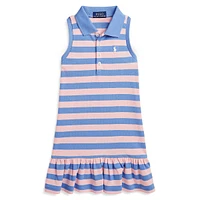 Little Girl's Striped Stretch Mesh Polo Dress