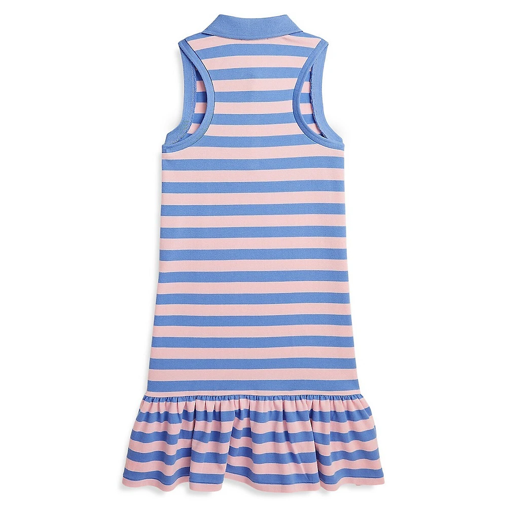 Girl's Striped Mesh Polo Dress