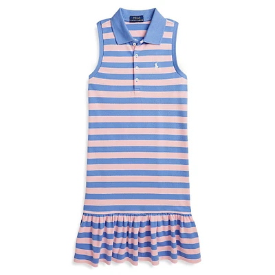 Girl's Striped Mesh Polo Dress