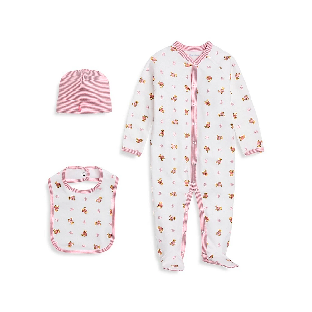 Baby Girl's Floral Cotton 3-Piece Gift Set