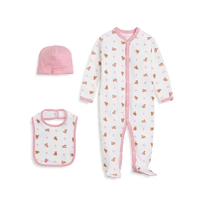 Baby Girl's Floral Cotton 3-Piece Gift Set