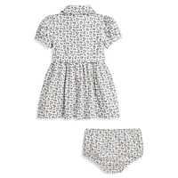 Baby Girl's 2-Piece Belted Floral Oxford Shirt Dress & Bloomers Set