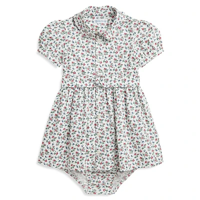 Baby Girl's 2-Piece Belted Floral Oxford Shirt Dress & Bloomers Set