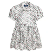 Little Girl's Belted Floral Oxford Shirt Dress