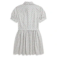 Girl's Belted Floral Cotton Oxford Shirt Dress