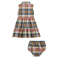 Baby Girl's 2-Piece Madras Plaid Shirt Dress & Bloomers Set