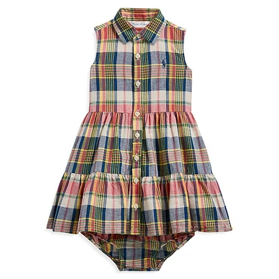 Baby Girl's 2-Piece Madras Plaid Shirt Dress & Bloomers Set