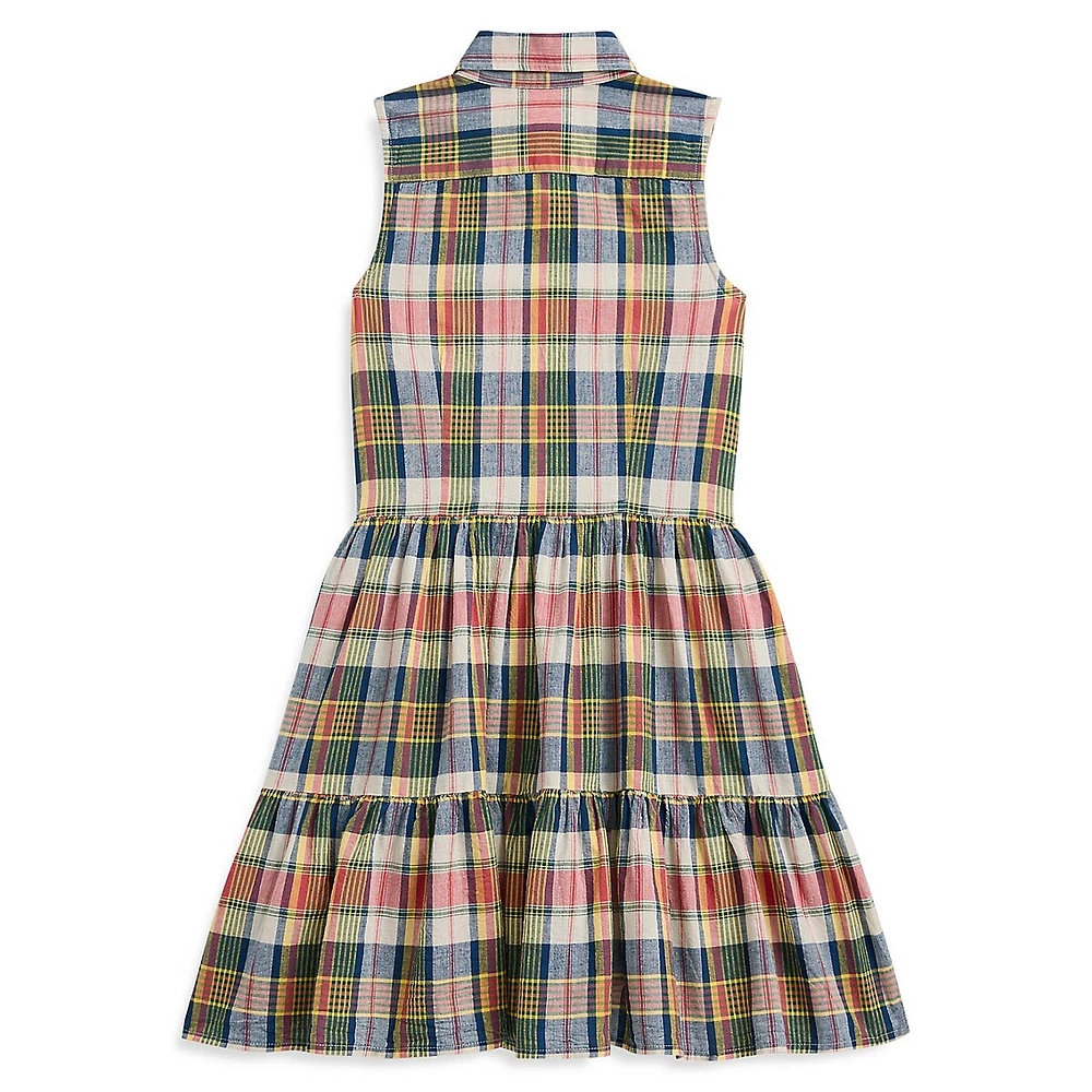 Robe chemise à carreaux en coton madras pour fille