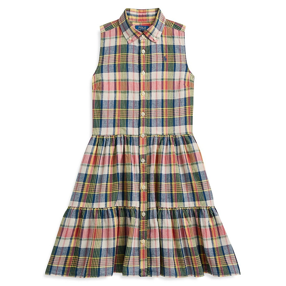 Girl's Plaid Cotton Madras Shirt Dress