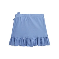 Girl's Ruffled Stretch Mesh Faux-Wrap Skort