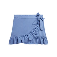 Girl's Ruffled Stretch Mesh Faux-Wrap Skort