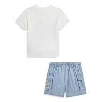 Baby Boy's 2-Piece Graphic T-Shirt & Chambray Shorts Set