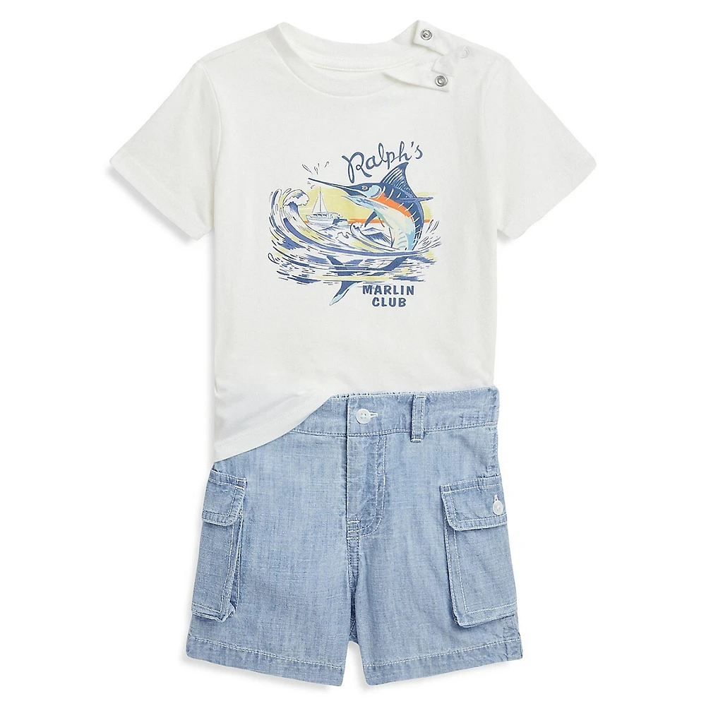 Baby Boy's 2-Piece Graphic T-Shirt & Chambray Shorts Set