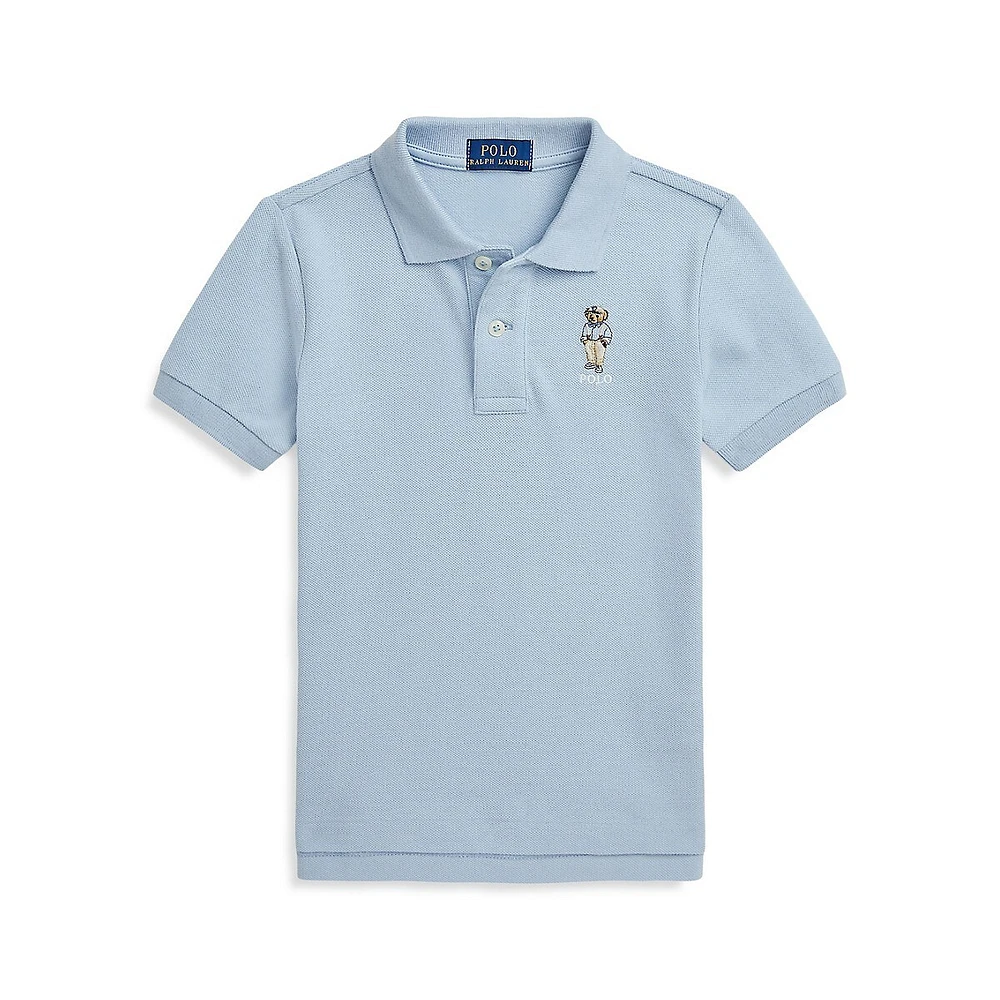 Little Boy's Polo Bear Cotton Mesh Shirt