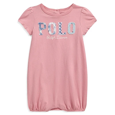 Baby Girl's Mixed-Logo Jersey Bubble Shortalls