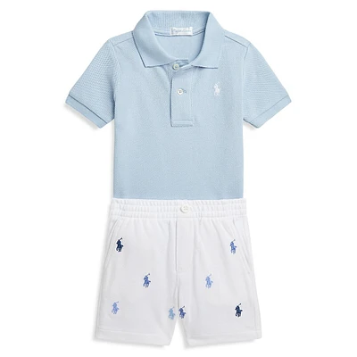 Baby Boy's 2-Piece Mesh Polo Shirt & Shorts Set