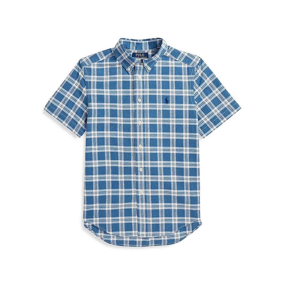 Boy's Short-Sleeve Plaid Cotton Shirt