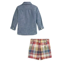 Baby Boy's 2-Piece Chambray Shirt & Madras Short Set