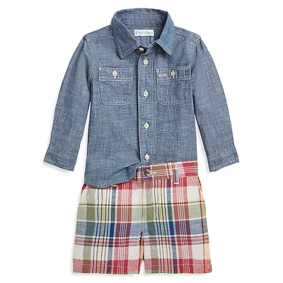 Baby Boy's 2-Piece Chambray Shirt & Madras Short Set