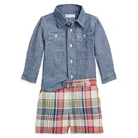 Baby Boy's 2-Piece Chambray Shirt & Madras Short Set