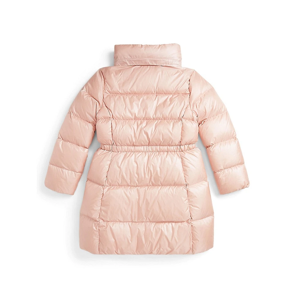 Girl's Down-Blend Metallic Quilted Winter Jacket