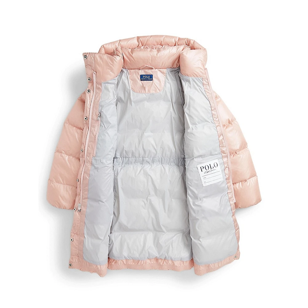 Girl's Down-Blend Metallic Quilted Winter Jacket