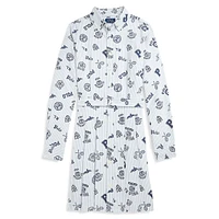 Girl's Logo-Print Pleated Oxford Shirtdress