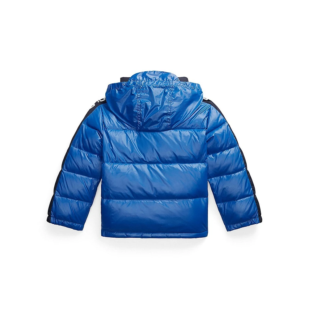 Little Boy's Logo-Tape Hooded Down Jacket