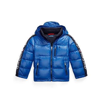 Little Boy's Logo-Tape Hooded Down Jacket