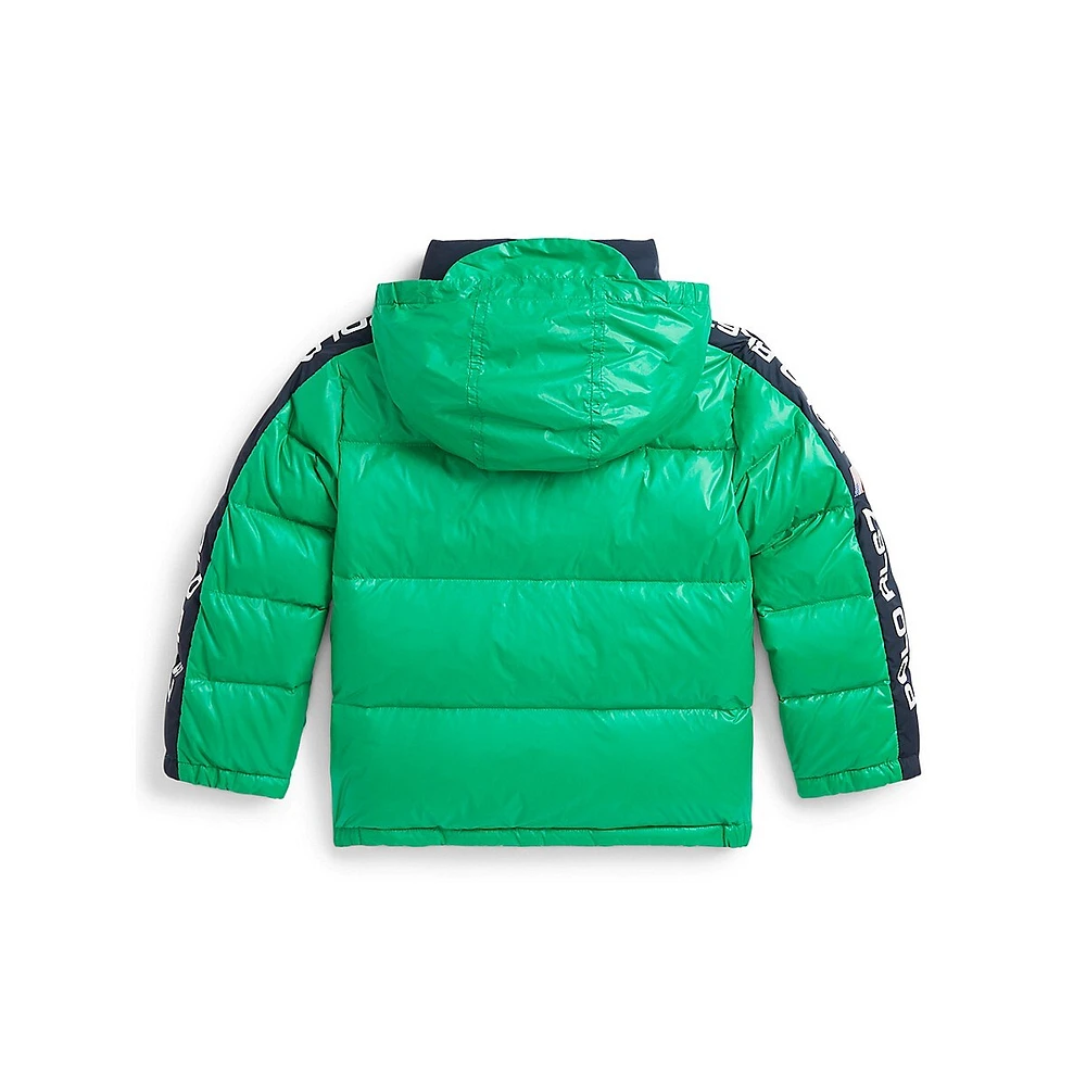 Little Boy's Logo-Tape Hooded Down Jacket