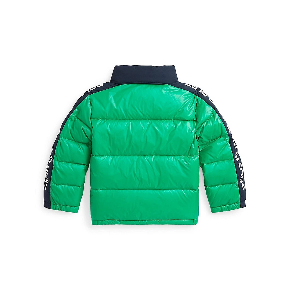 Little Boy's Logo-Tape Hooded Down Jacket