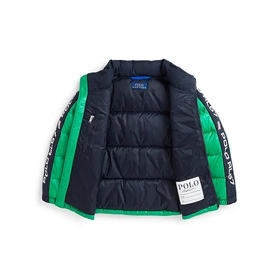 Little Boy's Logo-Tape Hooded Down Jacket