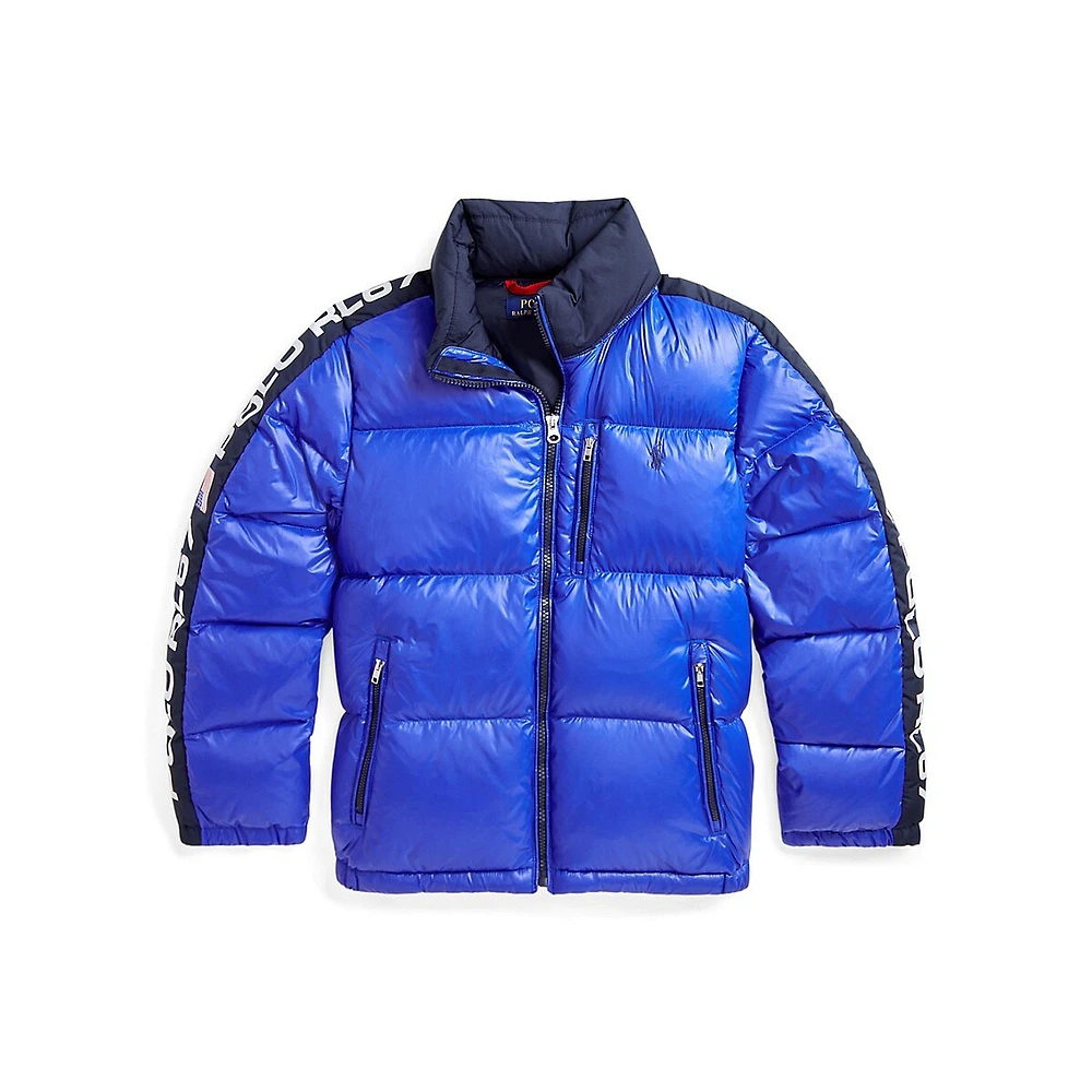 Boy's Logo-Tape Hooded Down Jacket