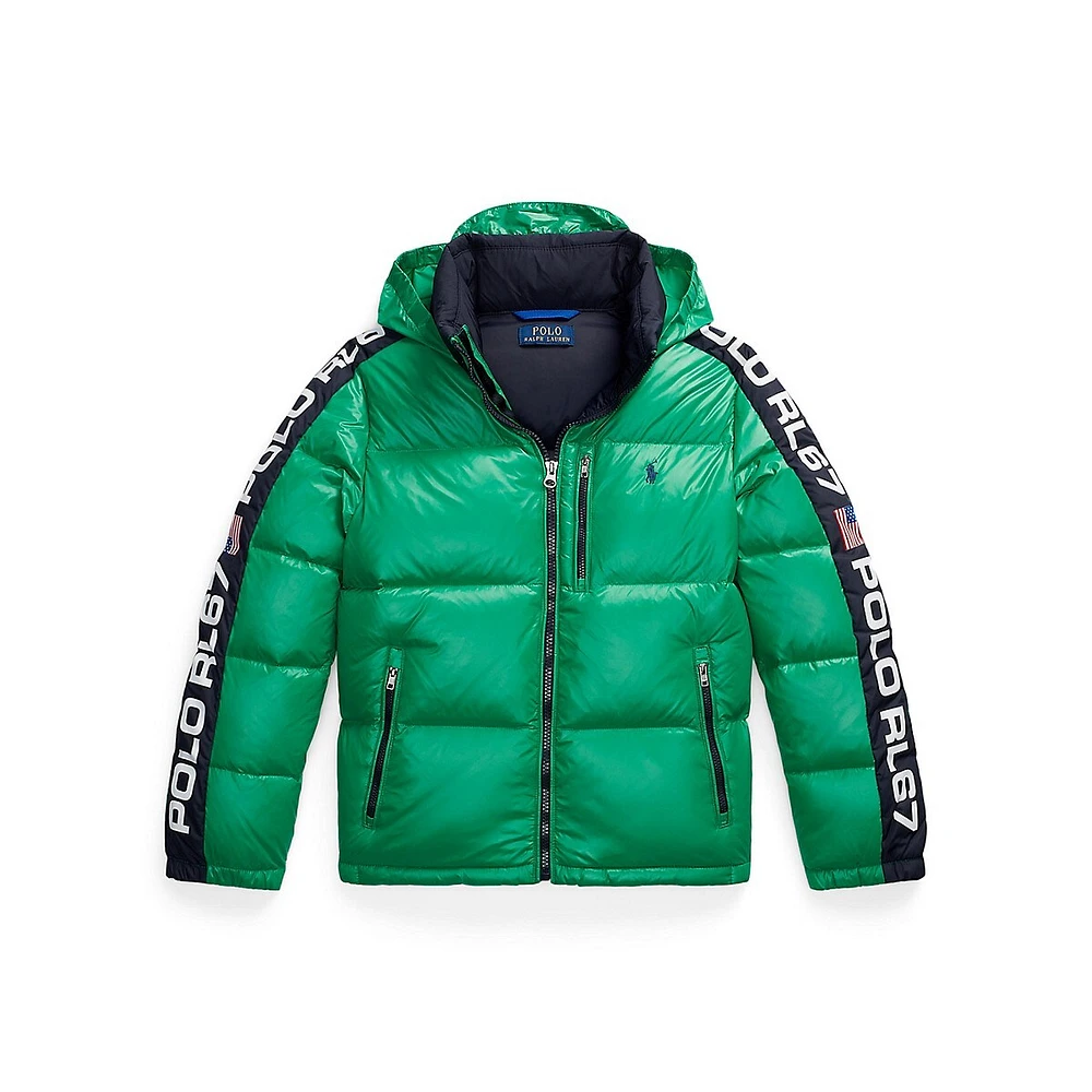 Boy's Logo-Tape Hooded Down Jacket