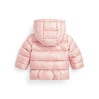 Baby Girl's Metallic Down Hooded Peplum Jacket