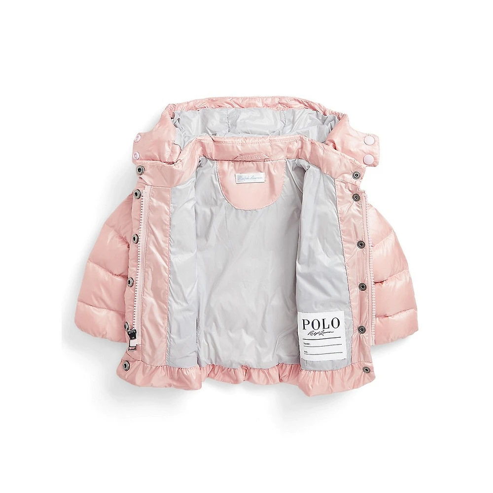 Baby Girl's Metallic Down Hooded Peplum Jacket