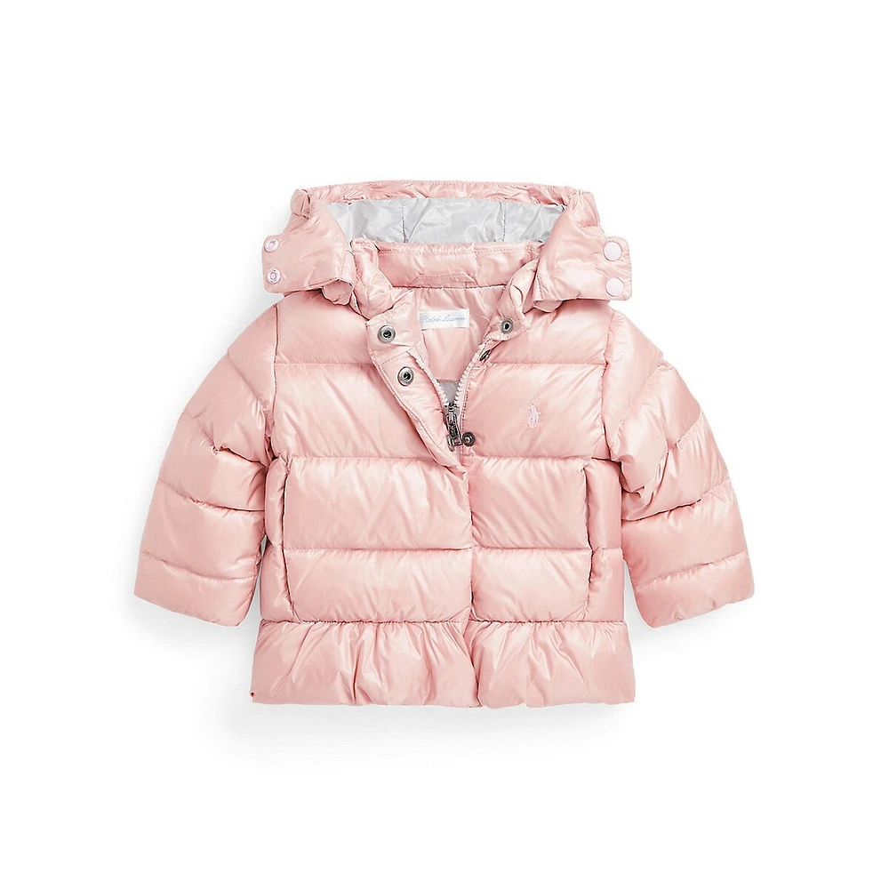 Baby Girl's Metallic Down Hooded Peplum Jacket