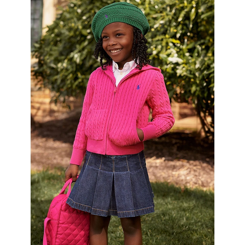 Little Girl's Mini-Cable Knit Full-Zip Hoodie