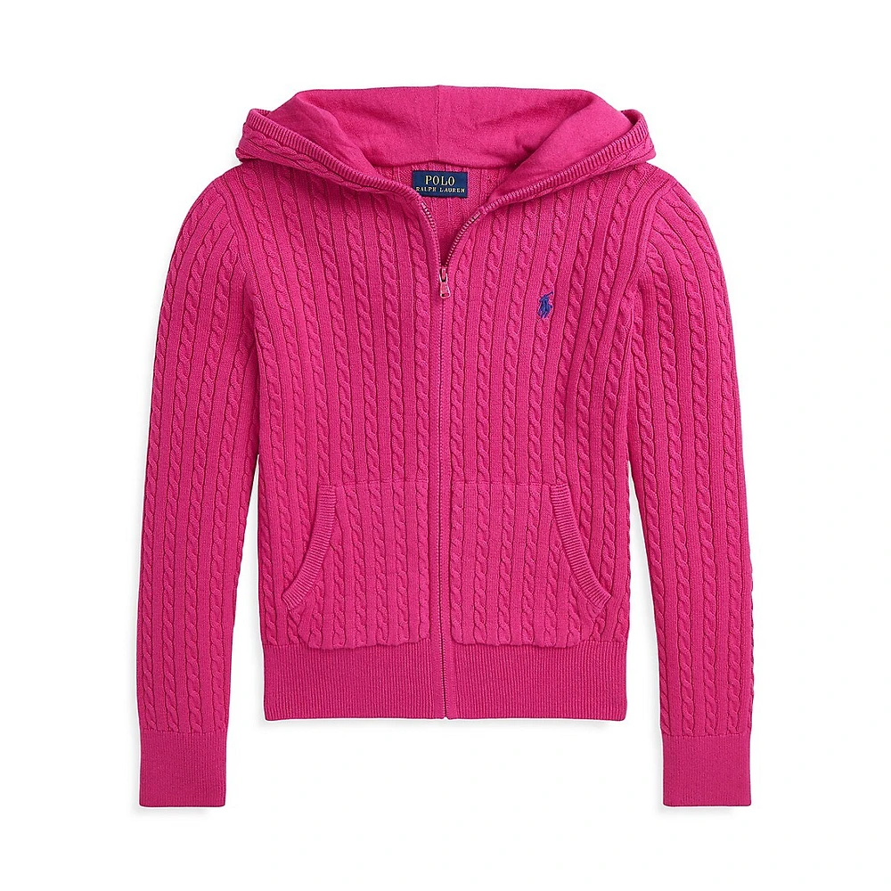 Girl's Mini-Cable Cotton Full-Zip Hoodie