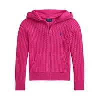 Girl's Mini-Cable Cotton Full-Zip Hoodie